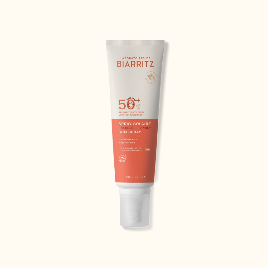 Spray solaire famille SPF50+ certifié bio : spray spf 50 visage - Laboratoires de Biarritz